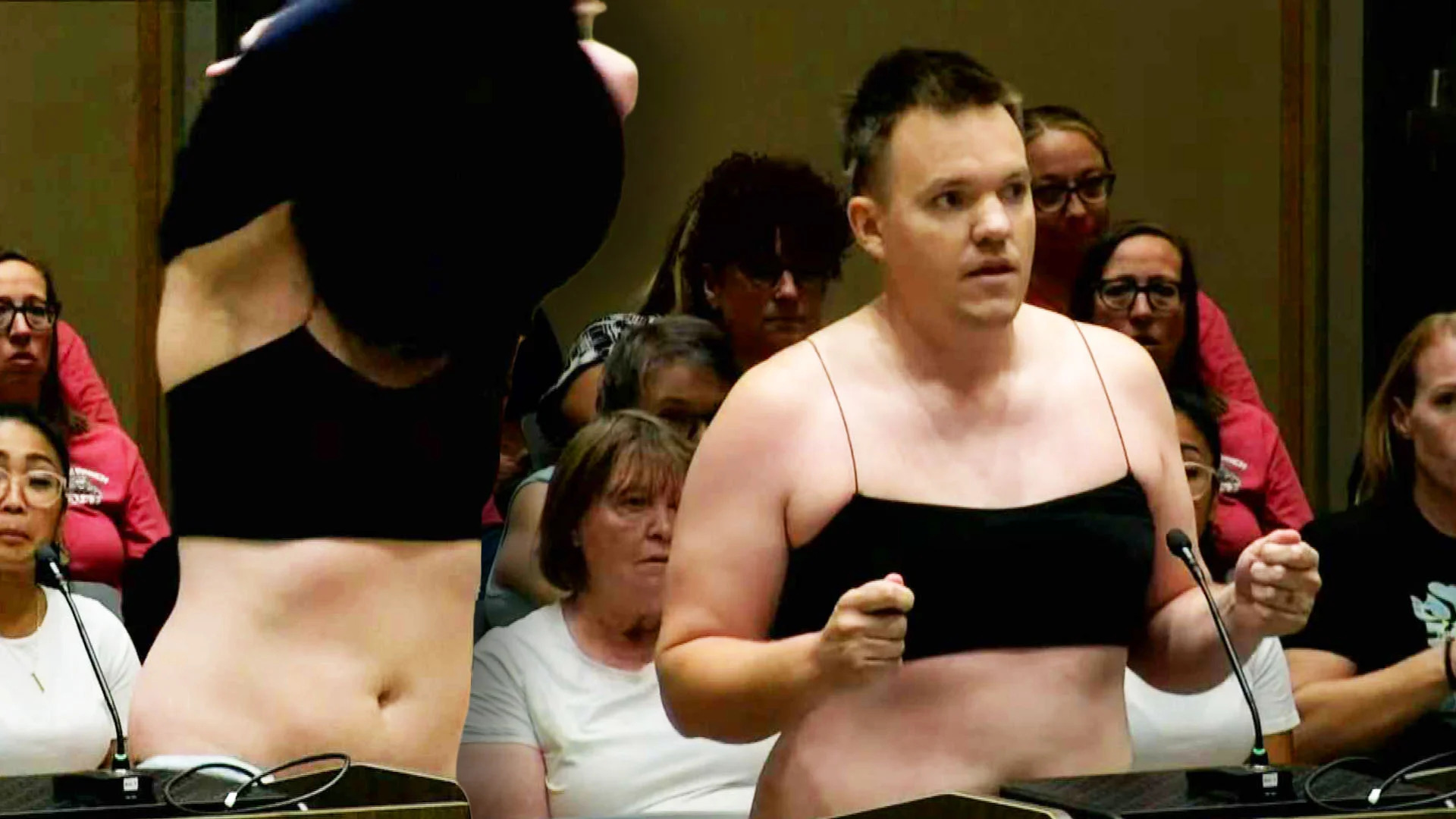 American Father Strips To Crop Top To Protest Dress Code In Meeting