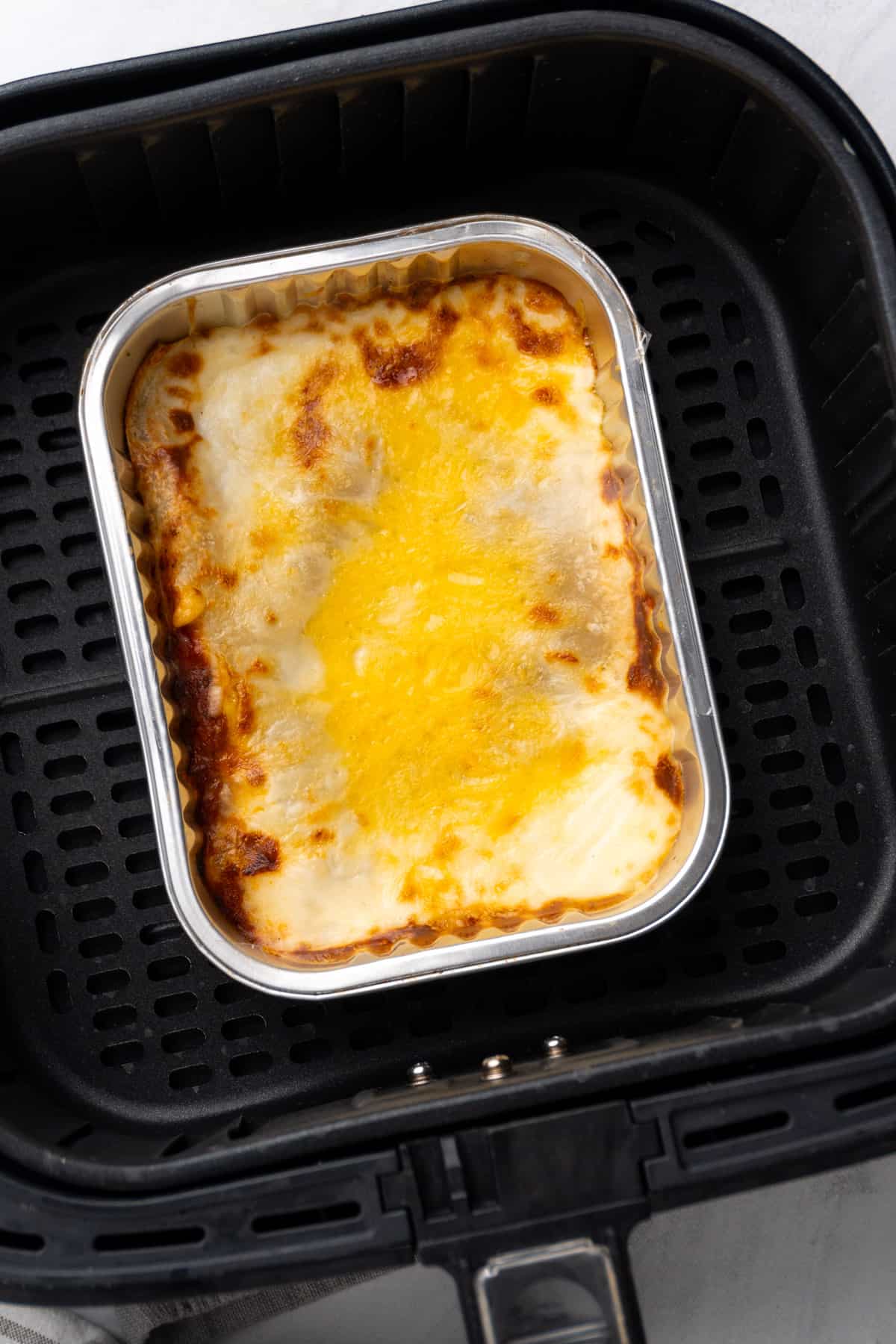 Lasagna reheated in an air fryer