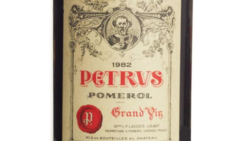 A bottle of 1982 Château Pétrus that is expected to fetch up to $65,000.