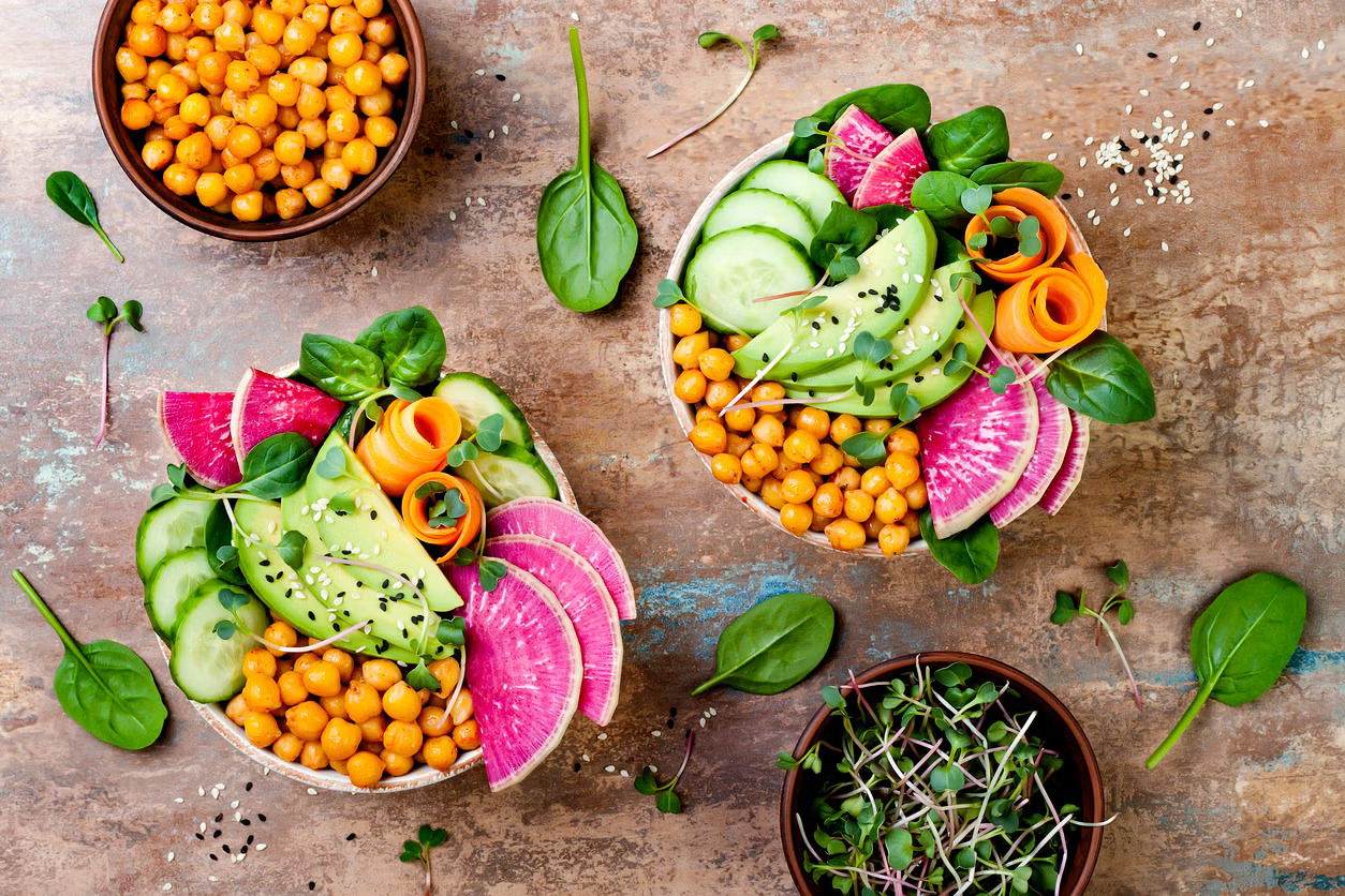 Plant-based food in bowls