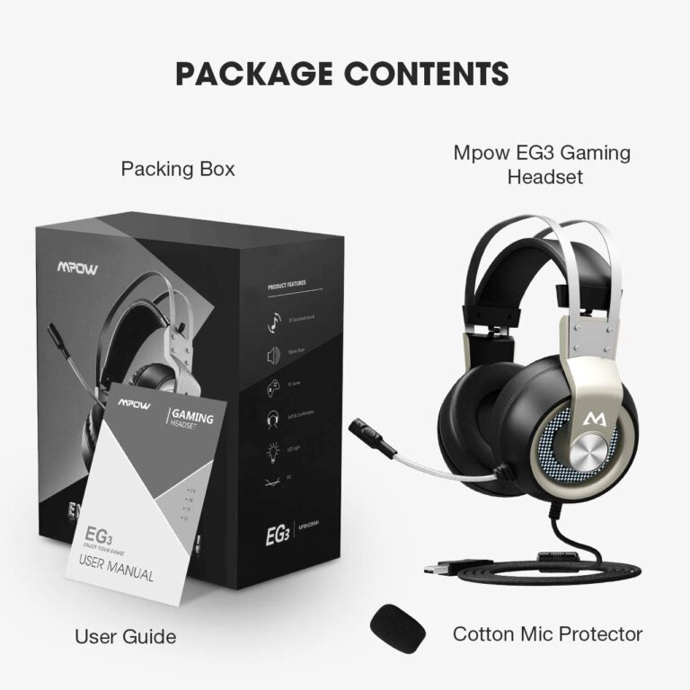 Mpow EG3 Gaming Headset's package contents poster