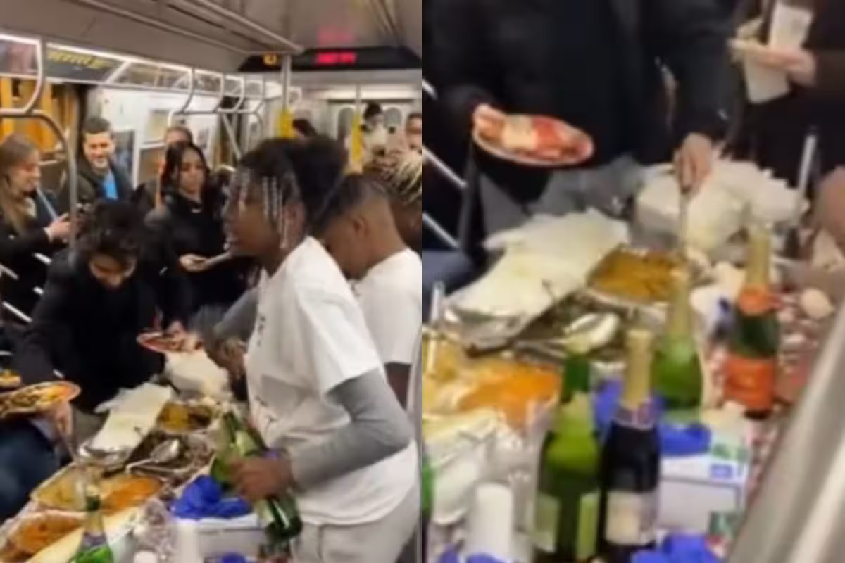 Viewers Shocked At NYC Locals Having A Complete Thanksgiving Meal On Train