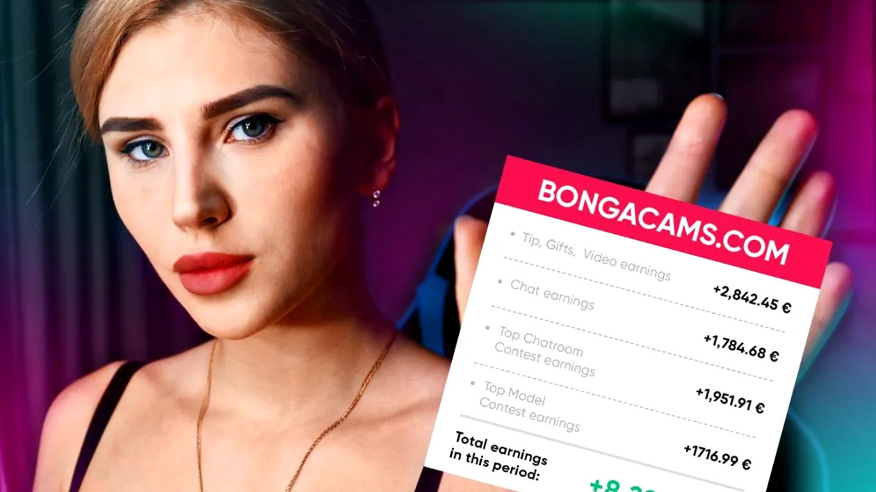 Man woman showing BongaCams.com earnings