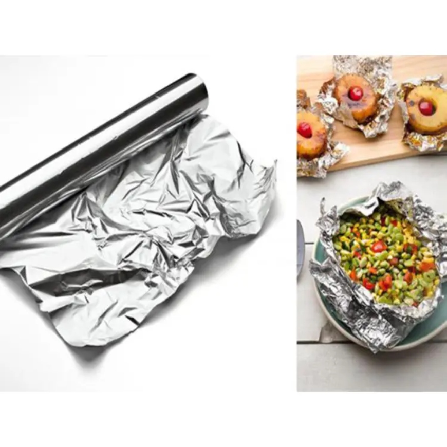 Aluminum Foil and food wrapped in aluminum foil