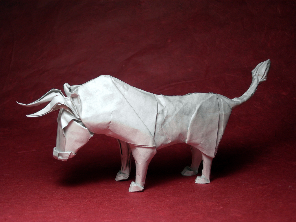 A bull made of white paper