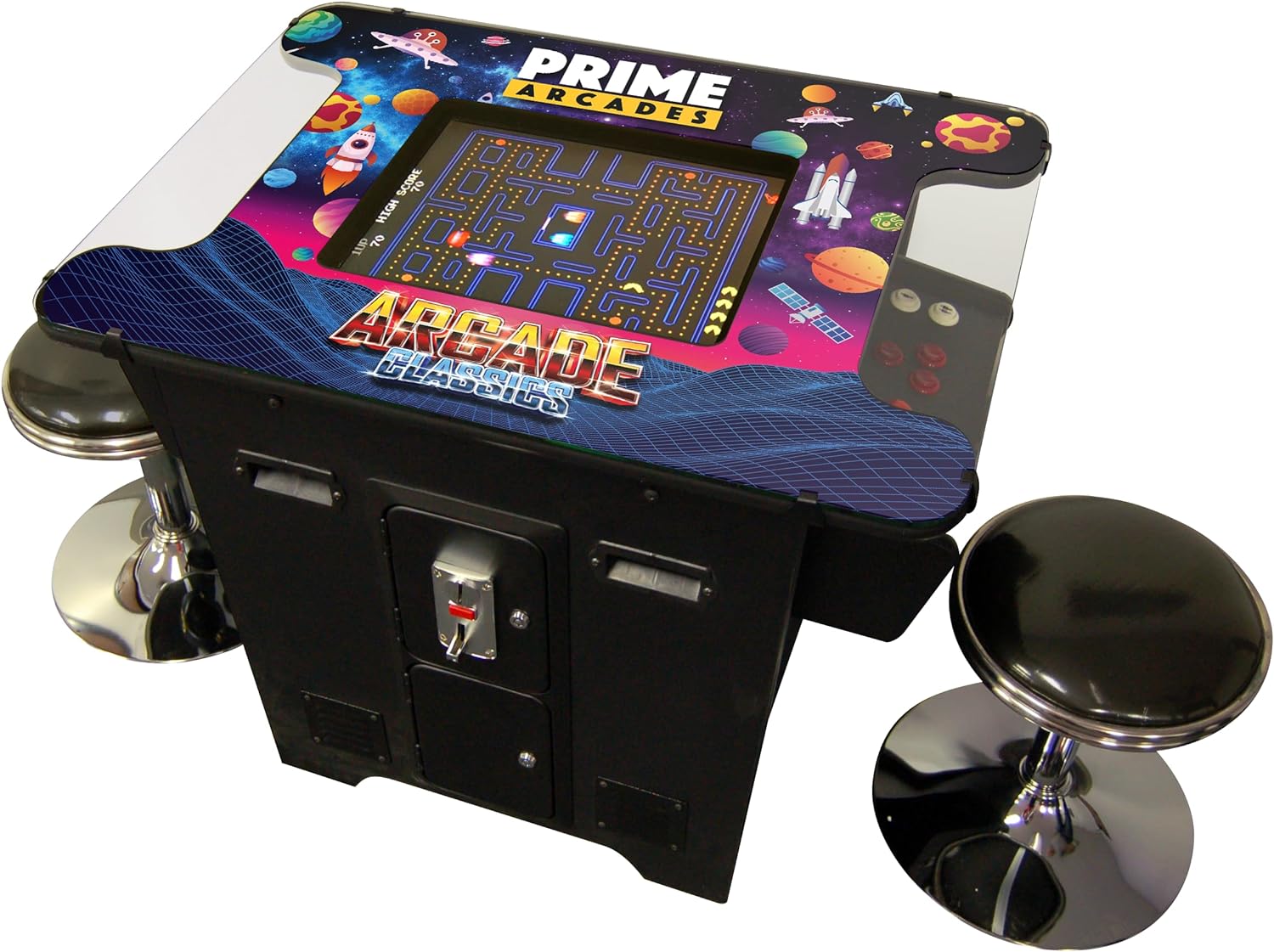 Prime Arcades Cocktail Arcade Machine 412 Games in 1 with stools